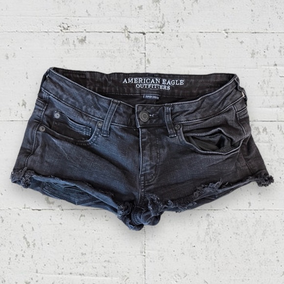 American Eagle Outfitters Super Low Shore Distressed Denim Shorts - Picture 1 of 7